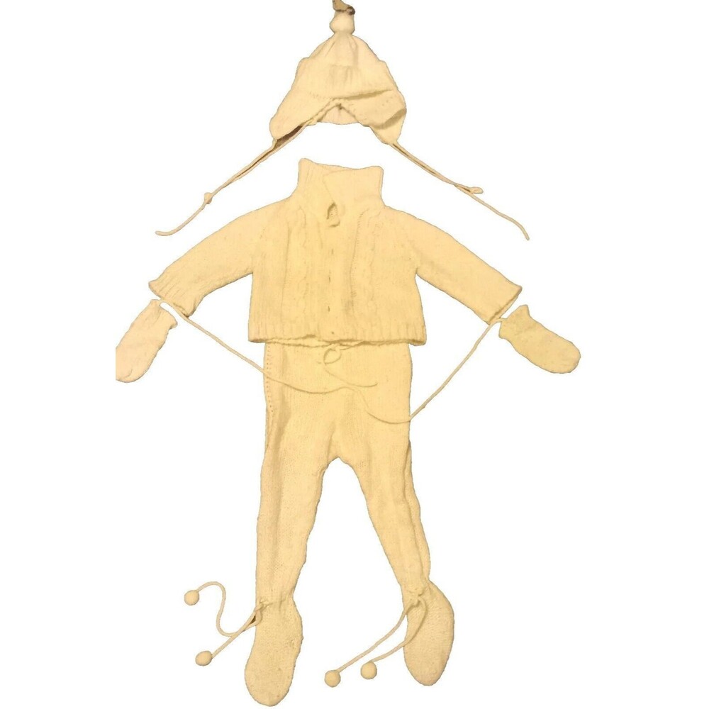 Vintage Childs Acrylic White Snowsuit W/ Hats Gloves Sweater Pants For Toddler